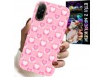 Custodia Per Samsung Galaxy A07 4G - Griglia A Cuori Rosa Custodia + Vetro