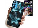 Custodia Per Oppo Reno5 4G 5G - Custodia Con Fiori Di Giglio Turchese + Vetro