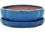 Ciotola Bonsai Con Piattino Gr. 3 - Blu - Haitang / Ovale - Modello I5 - L 17 Cm - P 14 Cm - H 5,5 Cm