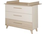 Fasciatoio Sidney In Legno Di Roba Con Piano Fasciatoio Rimovibile - Fasciatoio Con 3 Cassetti, Piedini E Maniglie In Legno Massello - Beige / Rovere