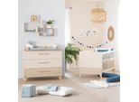 Set Di Mobili Per Neonati Roba 2 Pezzi Sidney - Lettino Trasformabile 70 X 140 Cm + Fasciatoio Con 3 Cassetti - Maniglie E Piedini In Legno Massello - Beige / Rovere