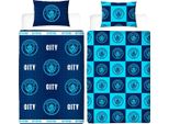 Manchester City Fc - Biancheria Da Letto Crest, Reversibile TC185 (Letto Matrimoniale) (Blu Scuro/Blu)