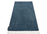 Tappeto Berber 9000 Blu Frange Berbero Marocchino Shaggy Azzurro 80X150 Cm