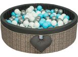 Piscina Di Palline Con Palline | Piscina Di Palline Per Bambini 98X30Cm | Colore: Finto Vimini | 200 Pezzi ∅ 7Cm Palline Blu Per Piscina Di Palline