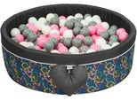 Piscina Di Palline Con Palline | Piscina Di Palline Per Bambini 98X30Cm | Colore: Nero Con Motivo Colorato | 200 Pezzi ∅ 7Cm Palline Rosa Per Piscina Di Palline