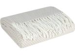 Coperta 130X170 Cm In Tinta Unita Beige E Bianca Con Nappe Decorative