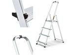 Scala A Pioli Pieghevole In Alluminio Con Ripiano, Scala Domestica Con Gancio, 1X4, Capacità 125 Kg, Scala A Pioli Pieghevole In Alluminio Con Ripiano