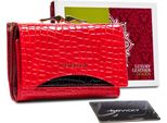 Peterson | Portafoglio Laccato, Con Motivo Coccodrillo, Pelle Naturale, Rosso, 12X8 Cm
