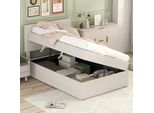 Flieks Letto Imbottito Letto Singolo 90X200Cm Letto Contenitore Con Rete A Doghe, Letto Giovanile Letto A Molle Con Contenitore, Beige