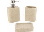 Set Di Accessori Da Bagno Tendance 3 Pezzi Dispenser Di Sapone Portaspazzolino Tumbler Beige In Poliresina 8,8X6X17 Cm