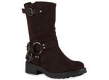 Van Hill Donna Stivali Biker Leggermente Foderati Fibbie Rivetti Scarpe 840847, Colore: Marrone, Taglia: 39