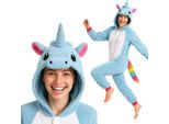 Pigiama Onesie Kigurumi Costume Azzurro Unicorno L: 165-175Cm