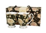 Tazza Da Caffè Duo Set Di 2 Royal English Roses Black In Porcellana, Mug, Tazza Da Tè, Tazza Da Caffè Con Manico 320 Ml