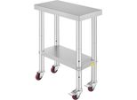Tavolo Da Lavoro 61X30X81 Cm - Tavolo Da Lavoro Per Catering In Acciaio Inox - Portata 350 Kg - Tavolo Per La Preparazione Dei Cibi - Superamento - Tavolo Da Lavoro Commerciale - Barra Da Cucina 4 Piedini Regolabili.