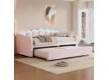 Flieks Divano Letto Divano Letto 90X200Cm Con Led, Letto Imbottito Letto Per Ragazzi Letto Singolo Con Letto Estraibile 90X190Cm, Letto Da Giorno Letto Per Ospiti Letto Funzionale, Velluto, Rosa