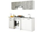Set Cucina: Un Cassetto, Sette Ante, Otto Ripiani, Colore: Cemento | Bianco, Dimensioni Mobili: L: 180 Cm, A: 203 Cm, P: 46 Cm