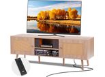 Porta Tv In Rattan 165 Cm - Mobile Tv Boho - Mobile Tv In Rovere - Mobile Tv Per Soggiorno