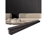 Pannelli Acustici - 4X Pannelli A Parete In Rovere Nero - Parete A Doghe 240X20Cm - Isolamento Acustico Per Soggiorno E Ufficio
