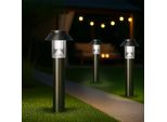 Melitec Lampada Solare Da Giardino SO06-1, Set Di 3, Lampada Solare Da Giardino A Led Rotonda, Acciaio Inox Spazzolato Opaco, Lampada Solare Da Esterno Verticale, Durata Luce 8H, 31 Cm