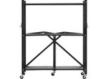 Succebuy Scaffale Pieghevole A 3 Livelli Con Rotelle, 33X76X91 Cm, Scaffale Pieghevole Per Carichi Pesanti, Scaffale In Piedi Senza Montaggio, Scaffale Versatile Per La Casa, Scaffale Per La Cucina, Scaffale In Metallo Per Garage, Cucina E Cantina, Nero
