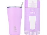 Estia | Tazza Sottovuoto - 500 Ml - Tazza Termica Viola - Con Coperchio A Prova Di Perdite E Cannuccia