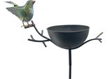 Exner | Vasca Per Uccelli Con Uccello Su Ramo - Altezza 122 Cm - Metallo - Decorazione Da Giardino - Resistente Alle Intemperie