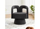 Lvhom Sedia Imbottita Girevole A 360°, Poltrona Girevole In Tessuto Bouclé, Poltrona Lounge Con Braccioli, Poltrona Reclinabile, Grigio