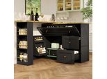 Tavolo Da Bar Flieks Girevole A 360°, Tavolo Da Pranzo Con Anta A Ribalta, Mobile Credenza 138-204X39X105 Cm, Tavolo Da Bar Con Credenza, Isola Da Cucina Nera