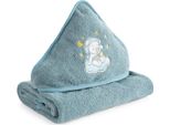 Eurofirany | Asciugamano Con Cappuccio - 100 X 100 Cm - Asciugamano Da Bagno Blu - Cotone