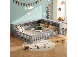 Letto Per Bambini Flieks 140X200Cm Con Usb E Porta, Letto Matrimoniale In Legno Letto Da Giorno Per Bambini Con Ripiano, Letto Classico Per Bambini Con Protezione Anticaduta, Grigio