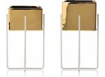 Howhomely | Fioriera - Mizu Gold White - 21 E 23 Cm - Elegante Ceramica Con Struttura In Metallo - Decorazione Elegante - Vasi Da Fiori