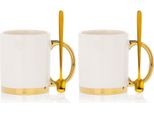 Howhomely | Set Di Tazze Da Caffè - Lana - 300 Ml - Bianco Con Bordo Dorato - Elegante E Resistente - Tazza Da Caffè