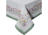 Eurofirany | Tovaglia - 140X180 Cm - 275 Gsm - Verde E Bianco - Elegante Motivo Floreale - Tessuto Di Alta Qualità
