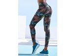 Leggings Lascana Active, Damen, Gr. S (36/38), N-Gr, Blau (Dunkelblau), Jersey, Obermaterial: 95% Baumwolle, 5% Elasthan, Bedruckt, Mehrfarbig, Figurbetont KnöChellang, Hosen Leggings, Mit Floralem Druck