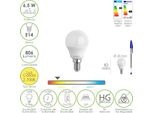 Lampadina A Sfera A Led Con Filettatura E14. 6.5 Watt. Equivalente A 50 Watt. 806 Lumen. Luce Calda 2700º K.