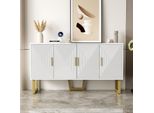 Credenza Fortuna Lai 150 Cm Con Ante Laccate E Maniglie Dorate, Design A 4 Ante, Ripiani Regolabili In Altezza, Bianco