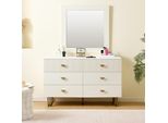Fortuna Lai Set Moderno Di 2 Pezzi Con Specchio - Cassettiera A 6 Cassetti In Bianco Con Accenti Dorati E Specchio Quadrato A Parete 80X80 Cm - Ideale Per Corridoio E Soggiorno