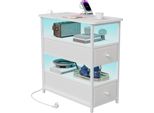 Comodino, Con Luci Led E Stazione Di Ricarica, Tavolino Con 2 Cassetti E Ripiani, Con Porte E Prese Usb, Per Camera Da Letto, Soggiorno, Bianco