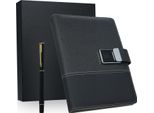 Luckdano Taccuino In Pelle A5 Con Chiusura A Impronta Digitale E Unità Usb Da 16 Gb, Foderato, Agenda, Planner Aziendale, Studenti, Nero