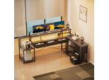 Aiorber Scrivania A L Con Illuminazione Led, Presa Di Corrente, Usb, Cassetti E Ripiano, Scrivania Ergonomica Per Computer, 148 Cm, Nero