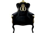 PompööS By Casa Padrino Luxury Baroque Armchair Bergere Black / Gold With Gold Crown - Poltrona Barocca PompööS Disegnata Da Harald GlööCkler