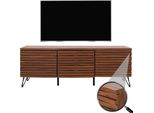 Porta Tv HWC-M49, Mobile Tv Basso, Design 3D, Scomparti In Metallo Mdf 52X142X44Cm ~ Aspetto Noce