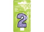 Amscan - Candela Di Compleanno A Pois, 2° Compleanno, Cera SG38939 (Taglia Unica) (Viola/Bianco)