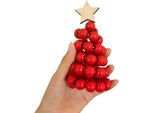 Inf Mini Albero Di Natale Decorativo Con Perline - Ornamento Festivo Da Tavolo Rosso