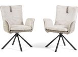 Set Di 2 Sedie Girevoli Imbottite Per Interni In Doppio Tessuto Nei Toni Del Beige Con Gambe In Metallo - Design Moderno Ed Elegante, Comodo E Raffinato, Ideale Per Soggiorni,Da Pranzo, Uffici O Interni - Camilla