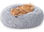 Feandrea Lettino Per Cani, Letto Per Gatti, Cuscino A Ciambella, Lavabile, Imbottitura Centrale Rimovibile, Peluche Lungo, Diametro 60 Cm, Grigio Ombreggiato