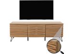 Porta Tv HWC-M49, Mobile Tv Ribassato, Scomparti Con Design 3D, Metallo Mdf 52X142X44Cm ~ Naturale