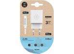 Caricabatterie Da Parete Tech One Tech TEC2402/ 2Xusb + Cavo Lightning/ 2,4A/ Bianco