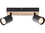Brilliant Deckenstrahler "Jello Wood", Schwarz (Schwarz, Holz), 2, H: 15Cm, 1 Stk., Leuchten, Spotbalken Schwenkbar, 15X24X8 Cm, GU10, 345Lm, 3000K, Metall/Holz, Deckenstrahler