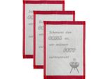 Geschirrtuch Ross "Schmeiss Den Grill An, Wir MüSsen Fett Verbrennen", Grau (Grau, Rot), B:50Cm L:70Cm, 100% Baumwolle, GeschirrtüCher, Geschirrtuch, SprüChetuch, Aus 100% Baumwolle